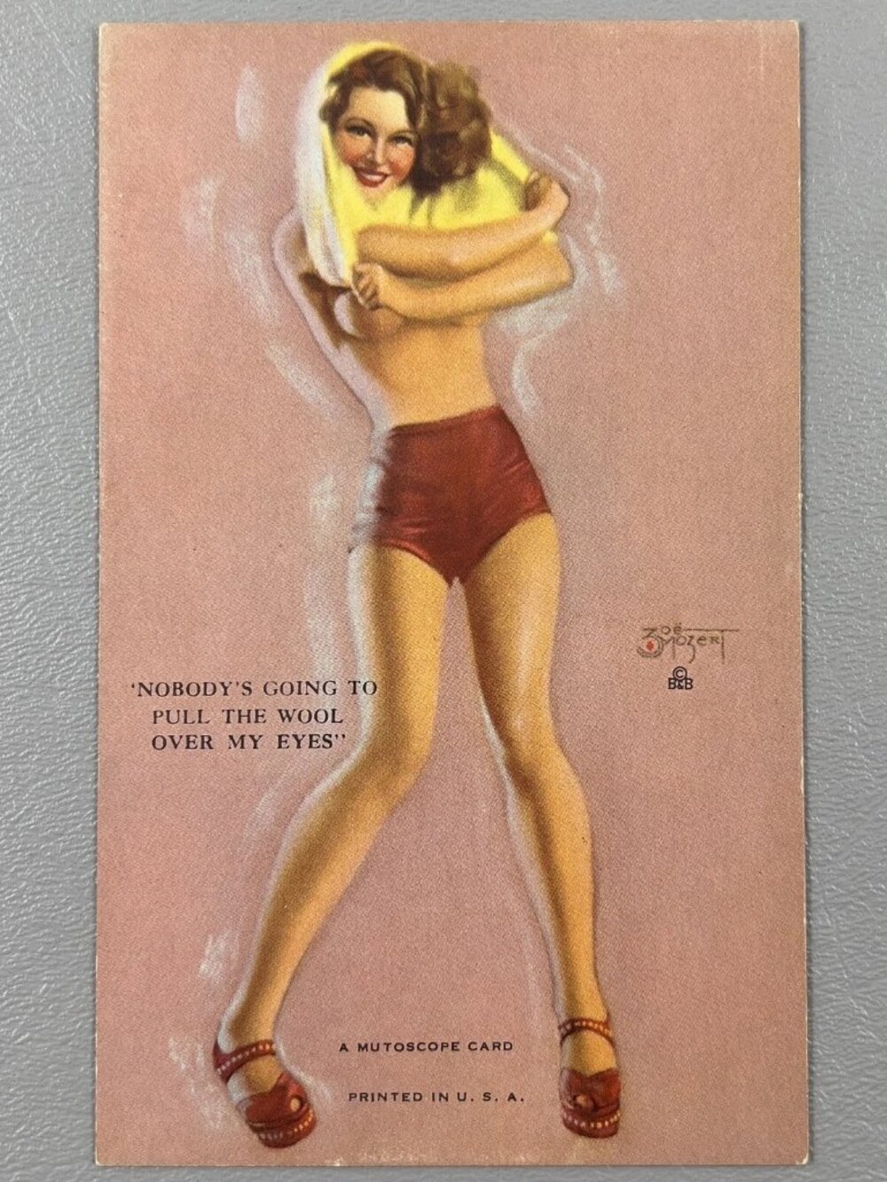 Vintage Pin Up Mutoscope Card Zoe Mozert Nobody's Going To Pull The Wool Risque